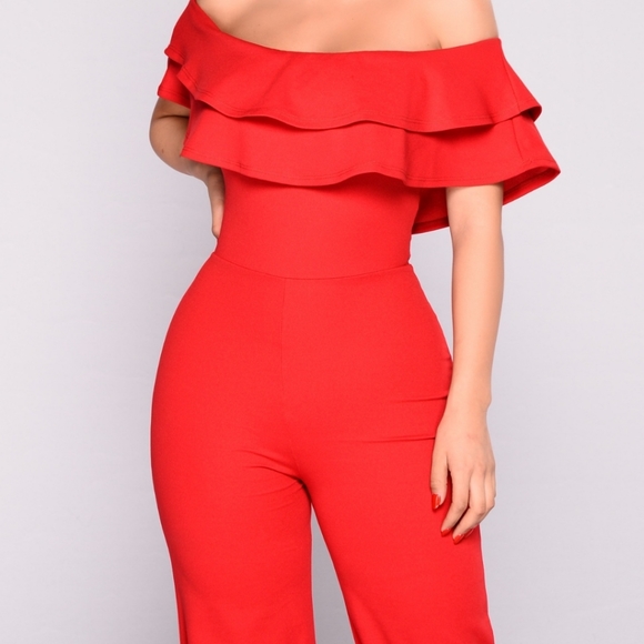 Red Ruffle Jumpsuit - Picture 2 of 5